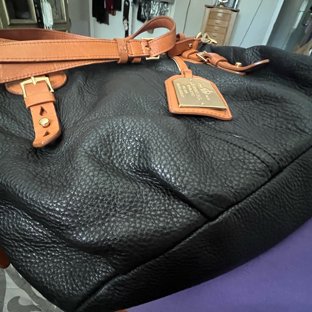 Lauren Ralph Lauren Black and Tan Leather Shoulder Bag